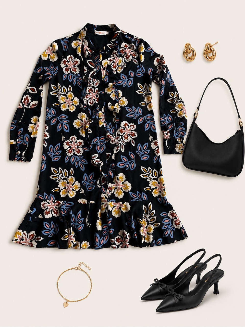 Tory Burch Jane Floral Silk Long Sleeve Dress